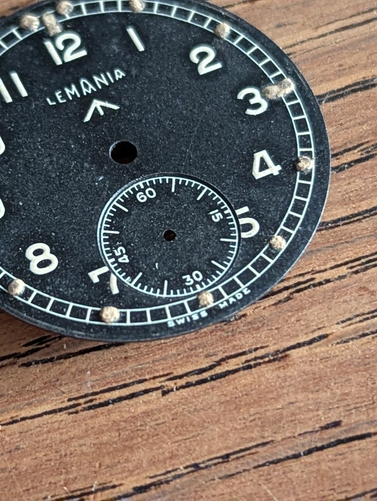 WWII Lemania Dirty Dozen Watch Dial, Excellent Condition, All Original #P672