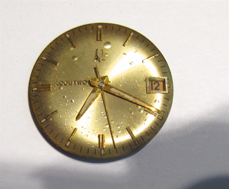 Accutron Dial Only With Minute-Hour-Seconds Hands-Date Window-Gold Tone