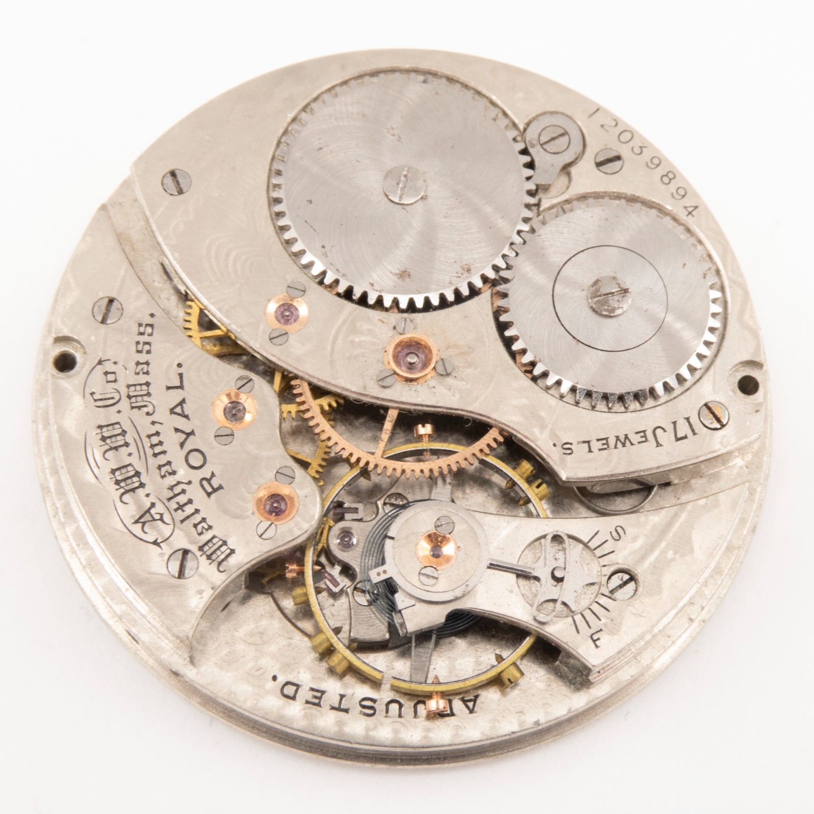 Waltham Grade Royal Model 1894 12-Size 17-Jewel Antique Pocket Watch Movement