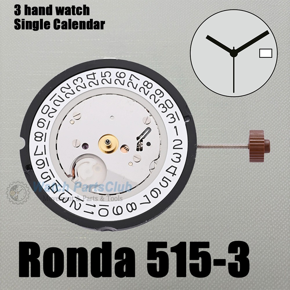 Swiss Ronda 515 Quartz Electron Movement Date at 3/6 Position Swiss Movements