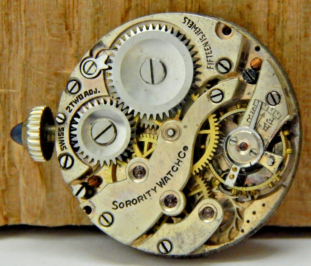 Vintage Sorority Watch Co 15 jewel 2 Adjustment wrist watch movement with dial