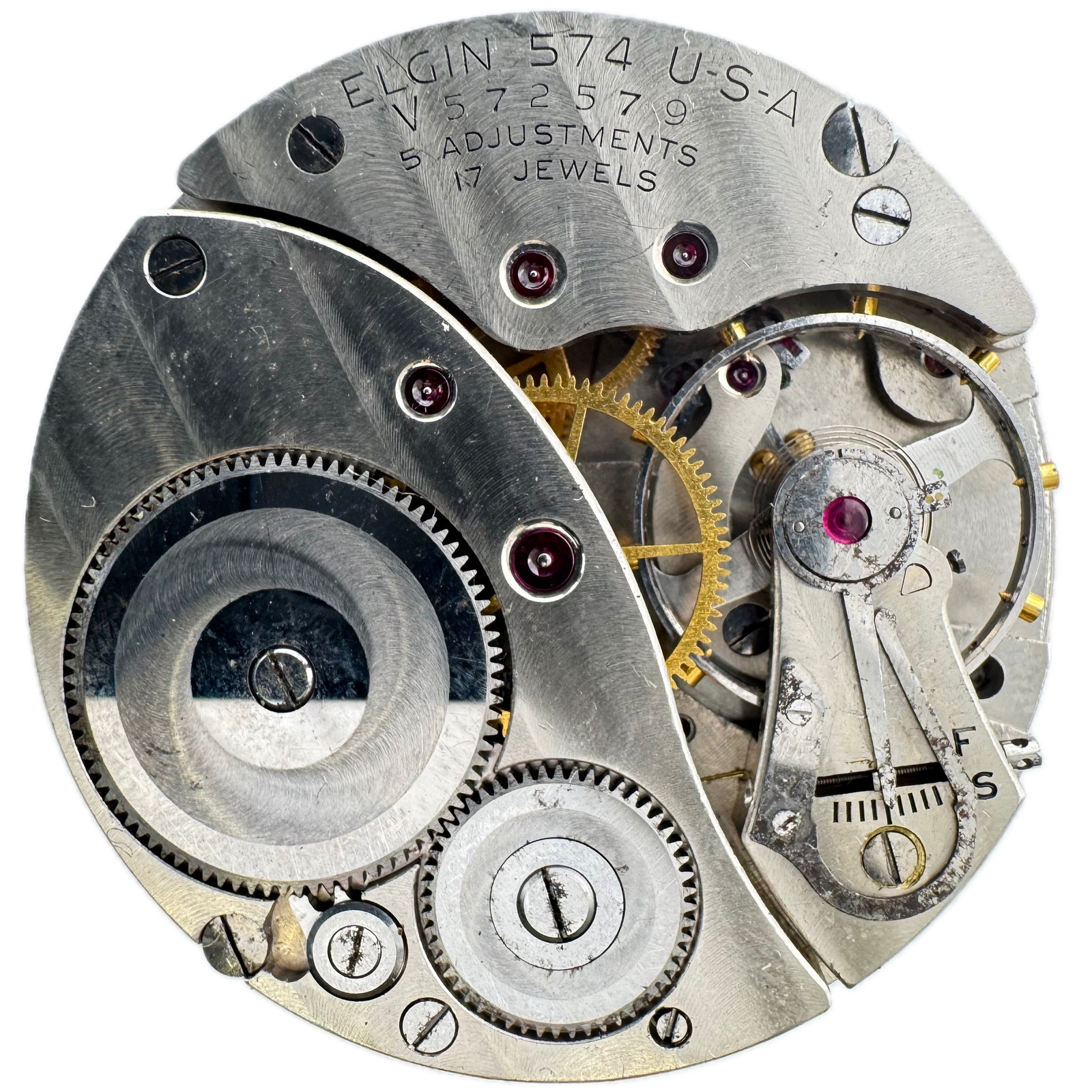 Antique 16s 1949 Elgin White Enameled Dial Mechanical Pocket Watch Movement 574