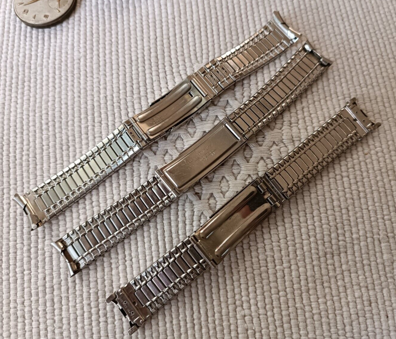 LOT OF 3 STAINLESS STEEL VINTAGE STRAPS CHAMPION STELUX HADLEY FRON Ca 60’S