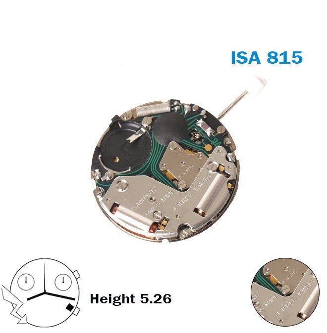 ISA 815 Swiss Made Movement -White Date Disk At 4-3 Hands-Chronograph-H:5.26mm.