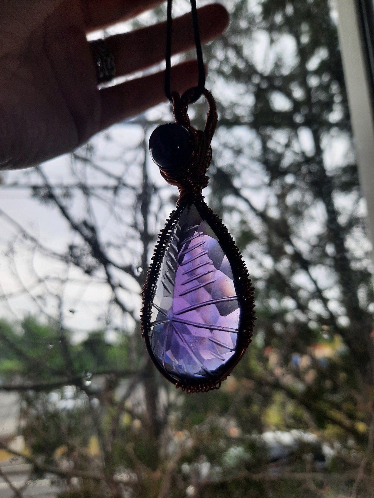 Handmade Wire-Wrapped Pendant Necklace with Amethyst bead