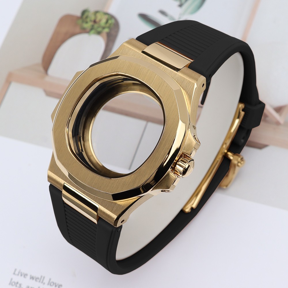 Luxury Steel Golden Diver Watch Case 40mm+Strap Sapphire For JAPAN NH35 Movement