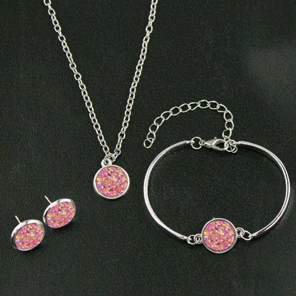 *Your Choice of 9 Colors!* Druzy 3-Piece Jewelry Set