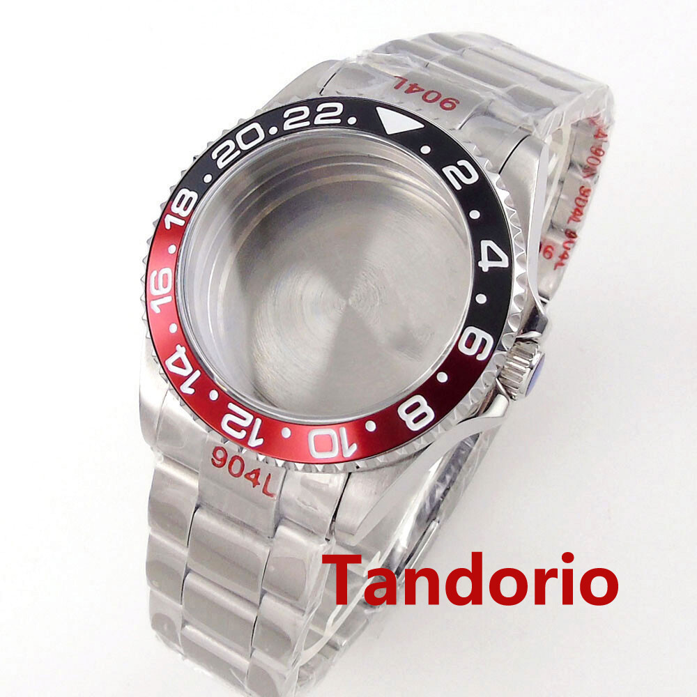 40mm Black Red Watch Case 20ATM Diver Sapphire Glass Fit Automatic NH35A PT5000