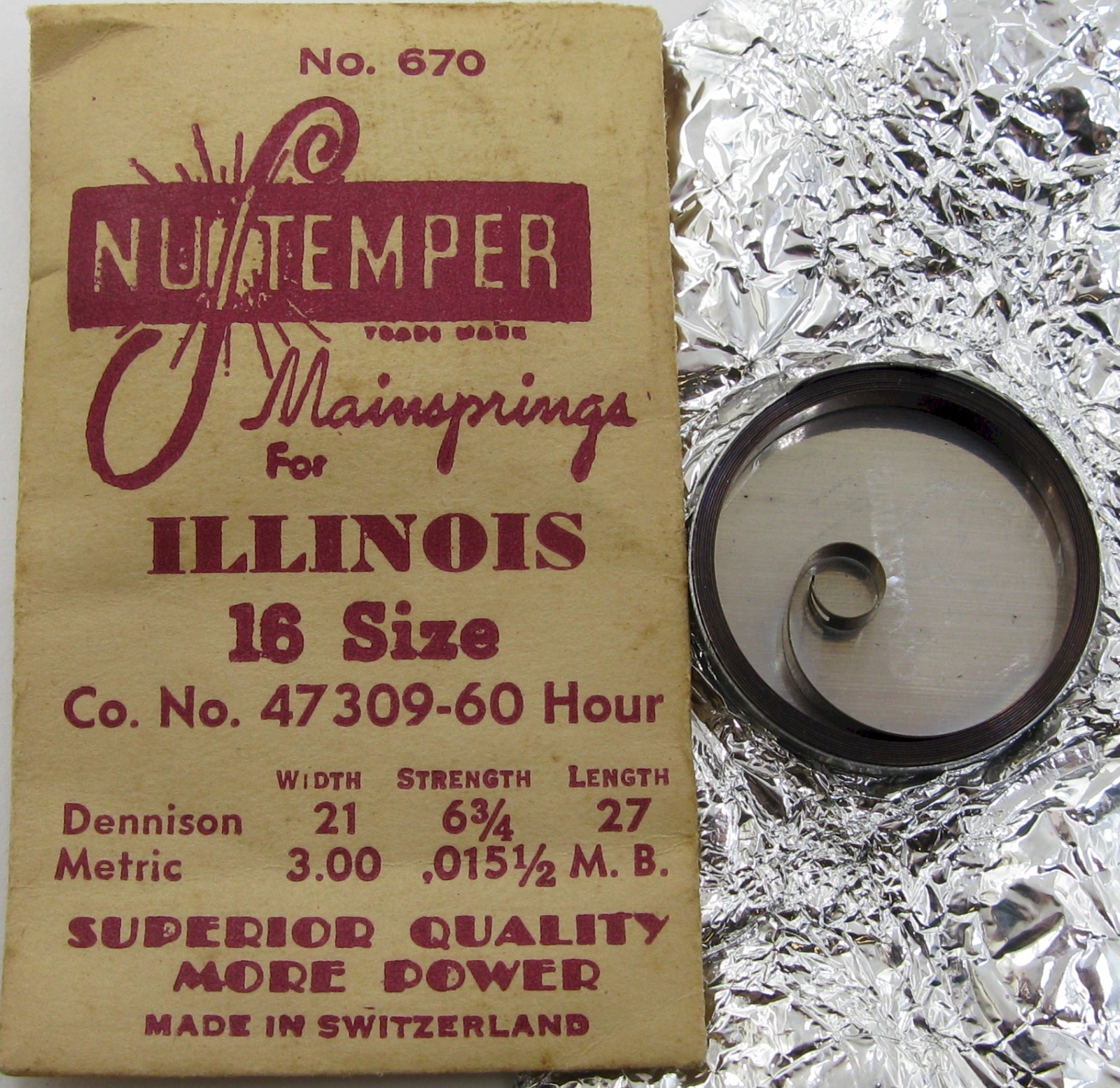 Illinois 16s 47309 60 hours T end Watch part: Mainspring x1 brown alloy