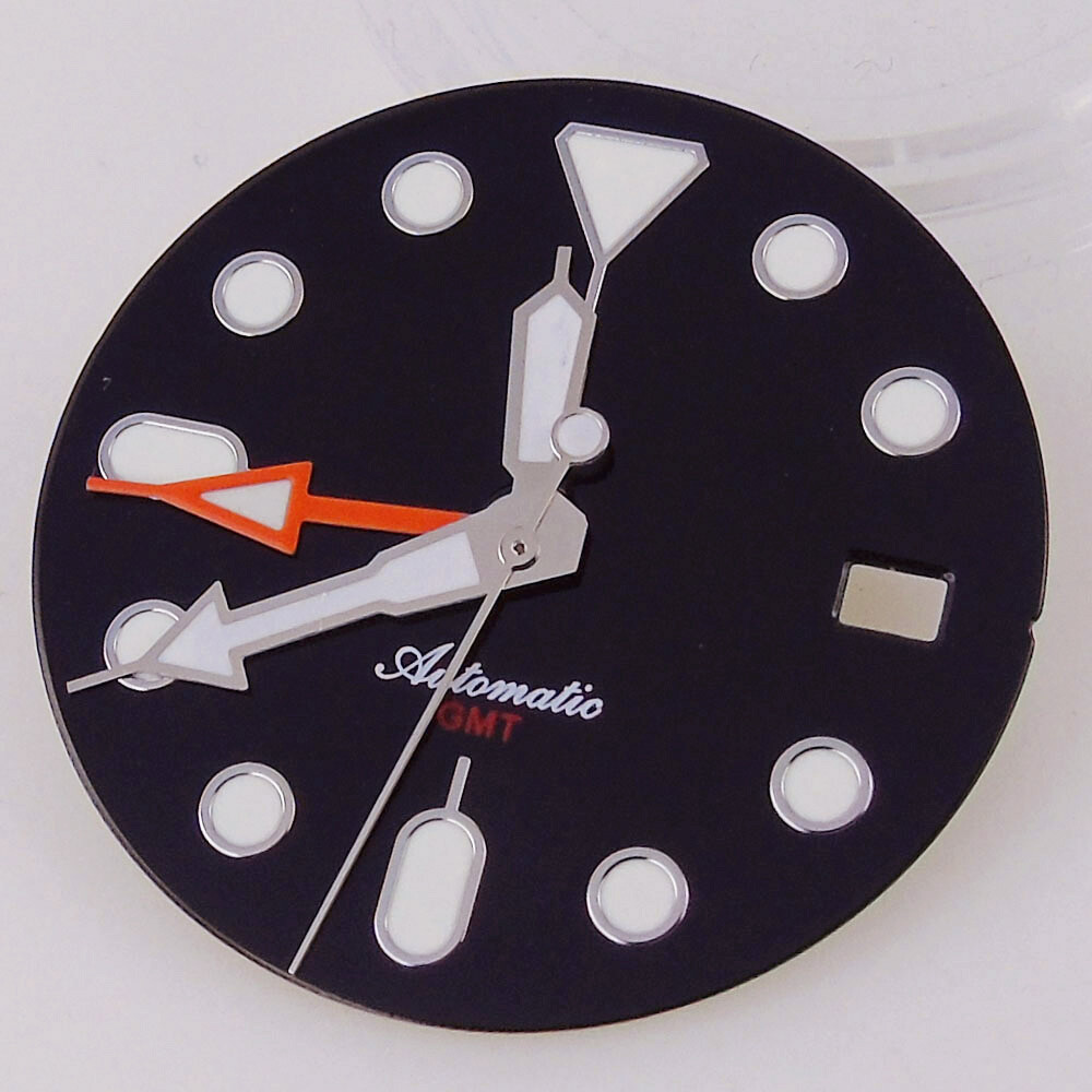 29MM Black/Orange scale Dial luminous Hands Fit NH34 GMT Automatic Date Window