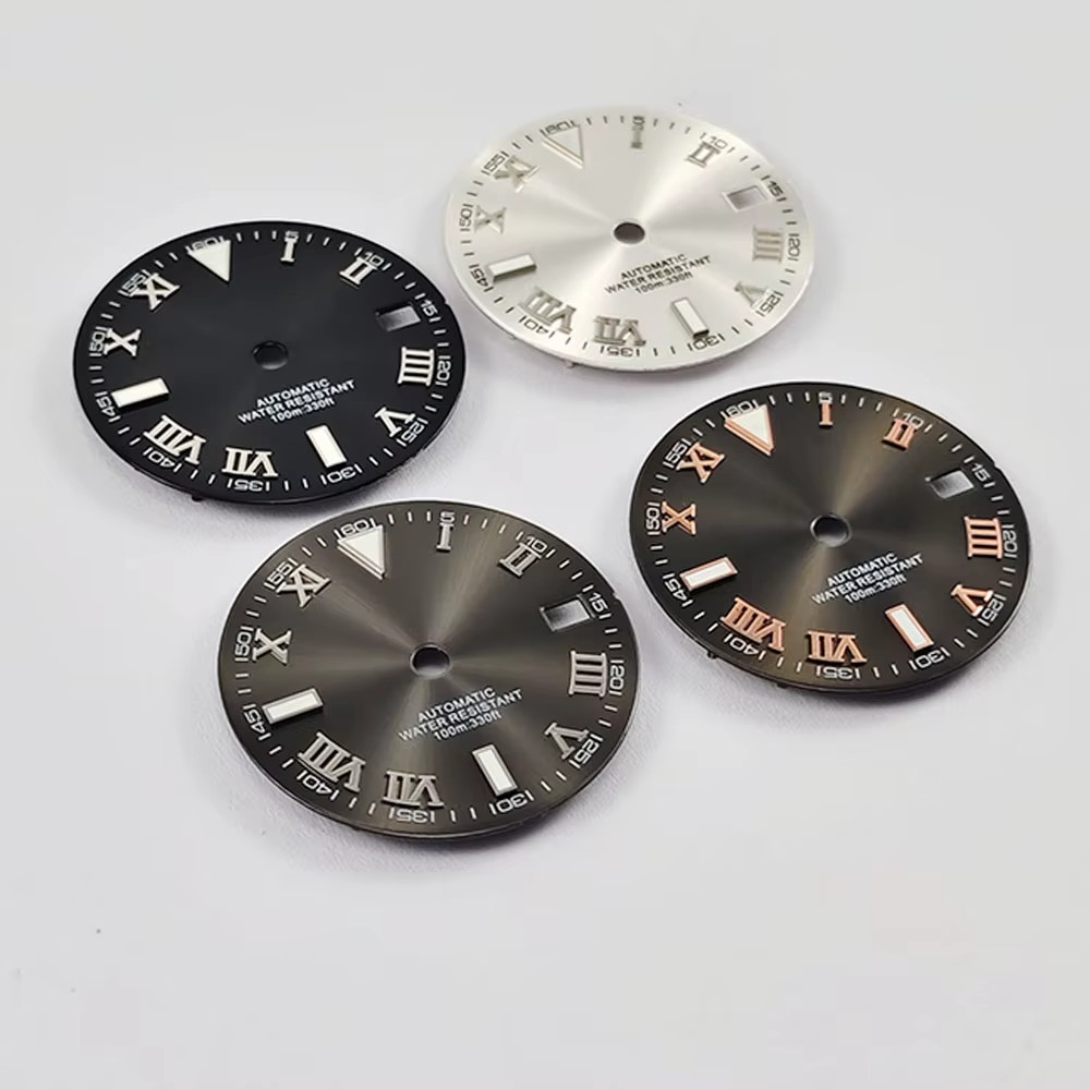 NH35 29Mm No Logo Sterile Sunburst Watch Dial for NH35A NH36 Movement Green Lumi