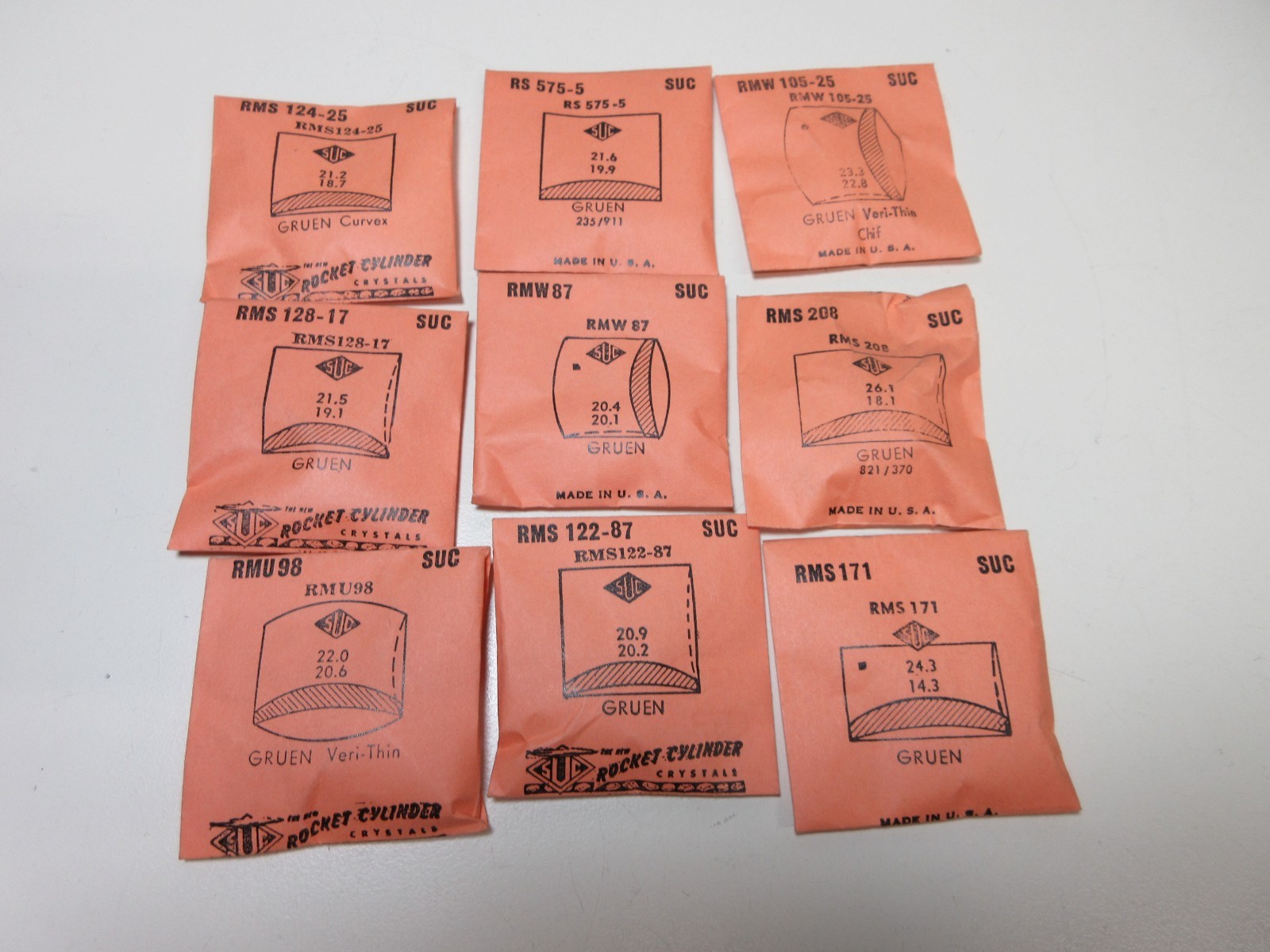 LOT OF SUC FOR GRUEN MENS WATCH CRYSTALS WATCHMAKER REPLACEMENT PARTS #28