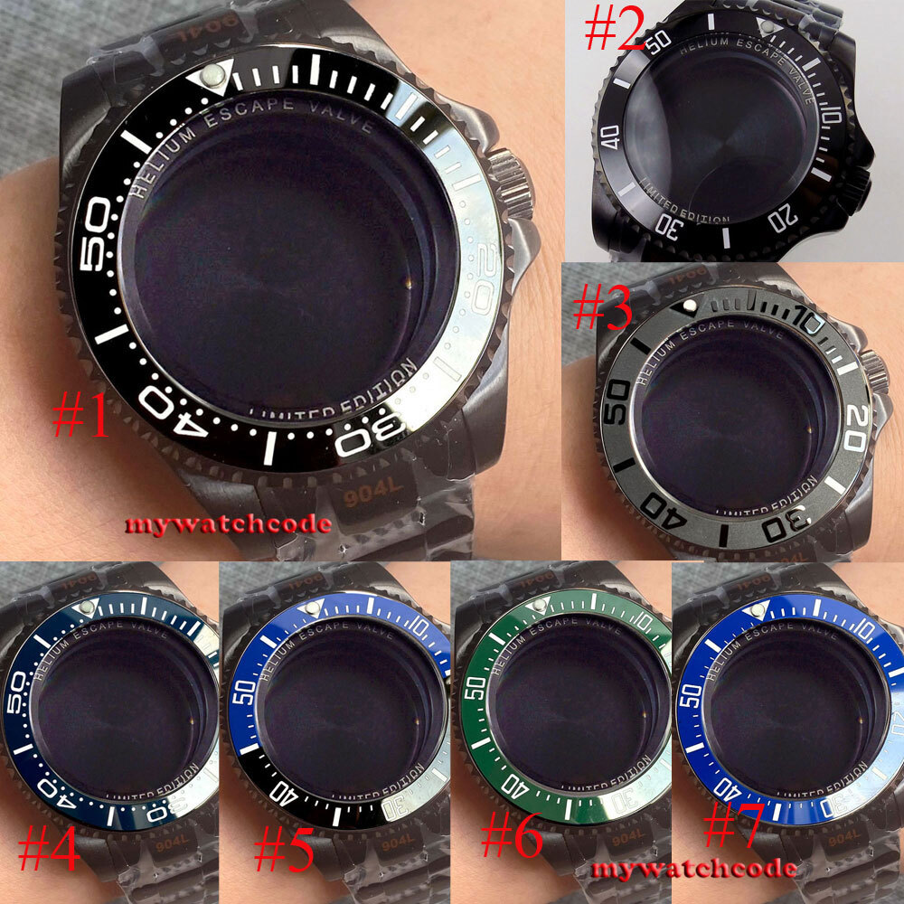 Black PVD 43mm SEA automatic Watch Case Strap Fit 2824 2836 8215 NH35 NH36 NH34