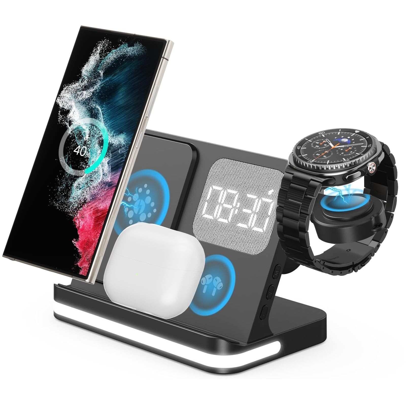 4 in 1 Wireless Charger with Alarm Clock Compatible for Galaxy Watch 8/7/Ultr…