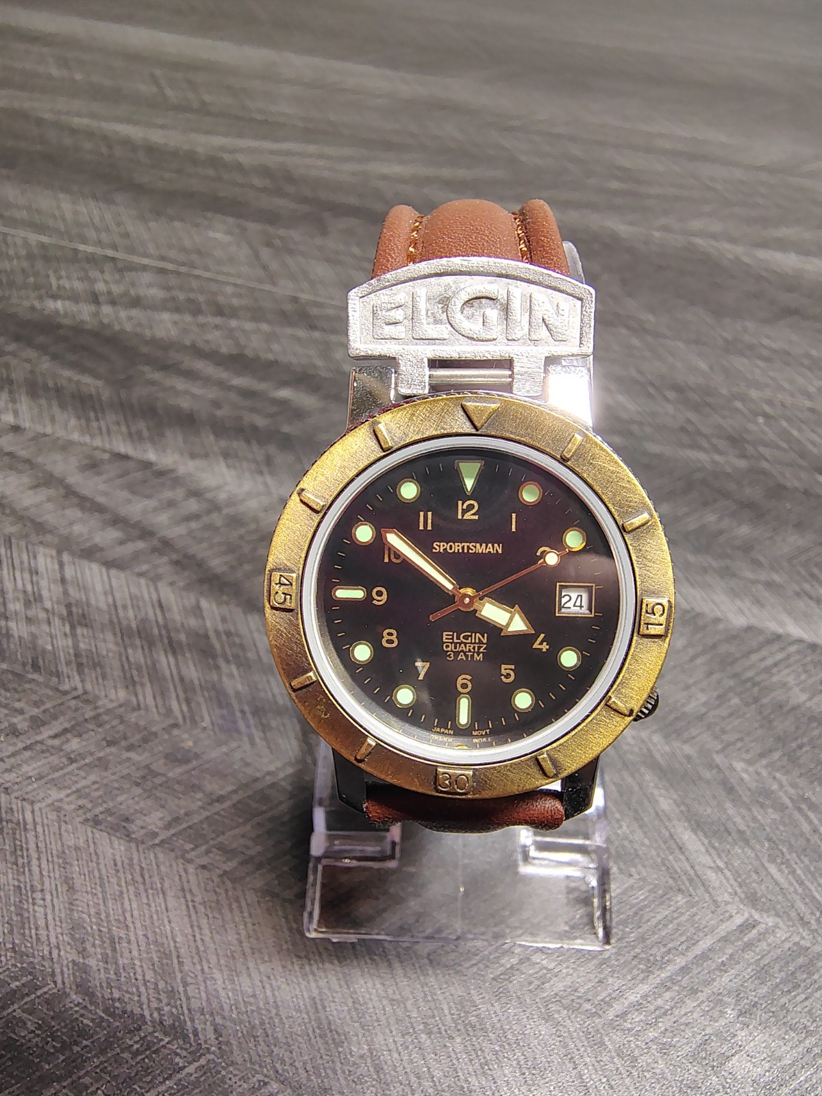 Men’s Vintage NOS Elgin Sportsman Watch With Unique Metal Strap Connector,35mm