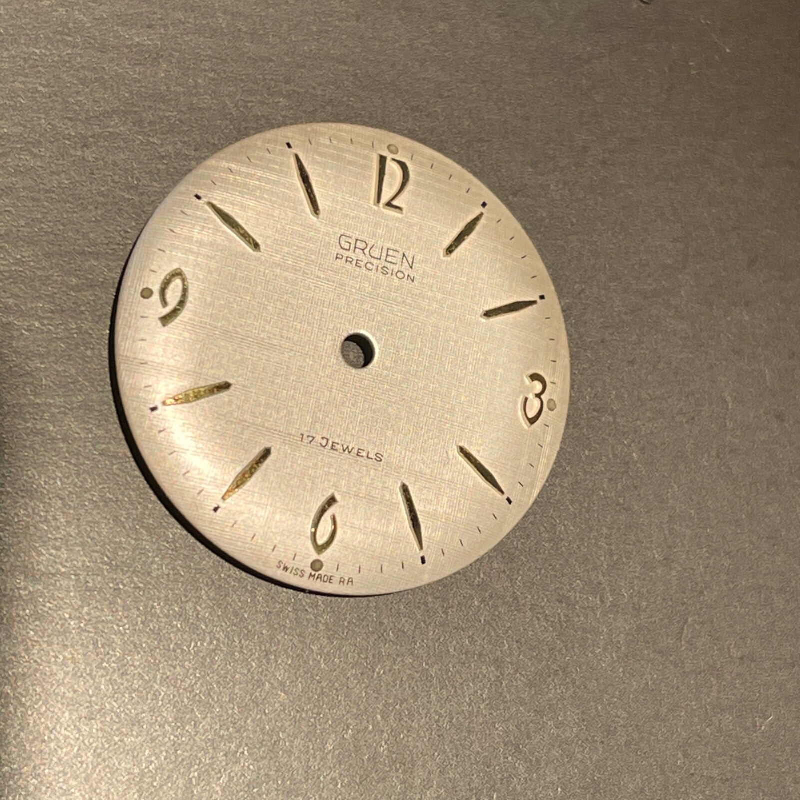Vintage factory Gruen 510 RSS watch dial yellow markers linen finish 27.9mm size