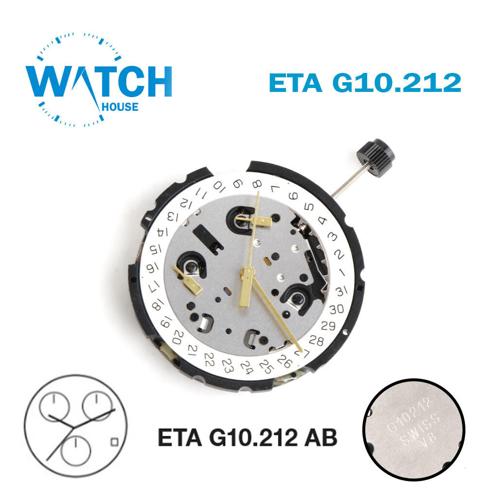 ETA G10.212 AB Swiss Movement-Chronograph-White Date Disk at 4 (Horizontal).