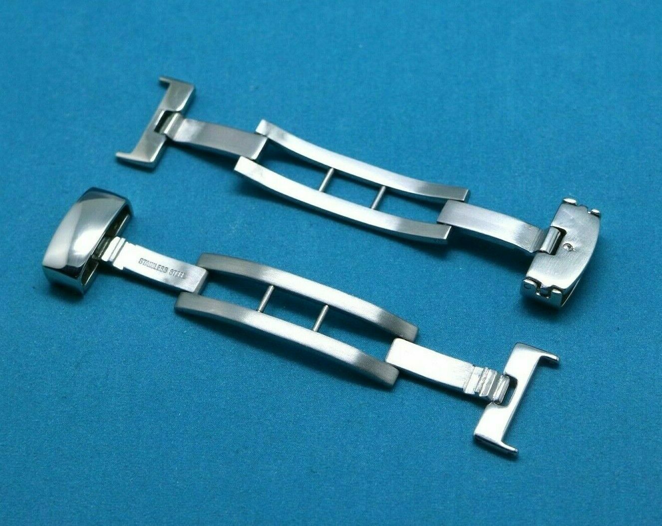 2PCS Deployment butterfly Silver Tone clasp/buckle for leather straps bands 16MM