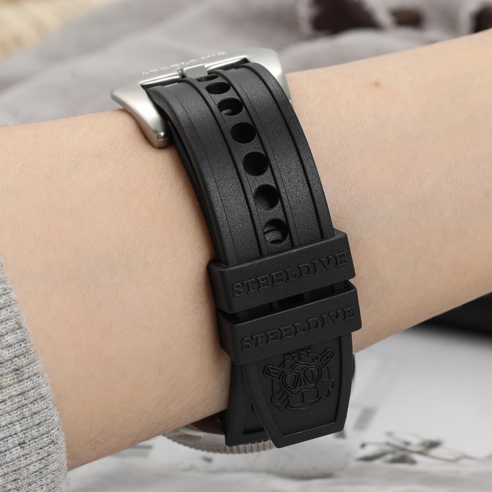 Steeldive Rubber Dive Watch Strap, 20mm Soft Replacement Watch Bands Black Wa…
