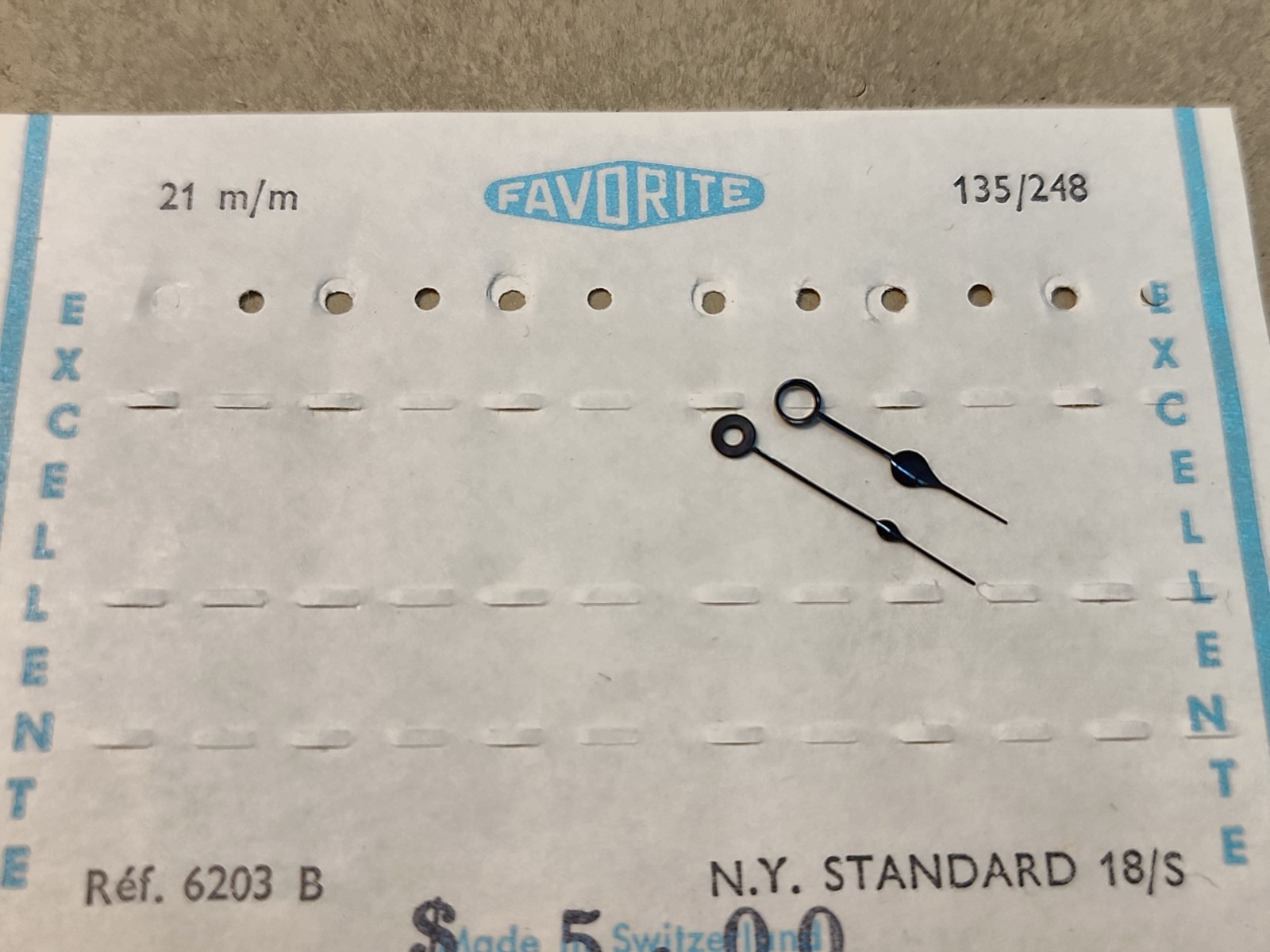 Set Of NOS New York Standard 18s Blue/Black Spade Hr/Min Hands For Refinishing