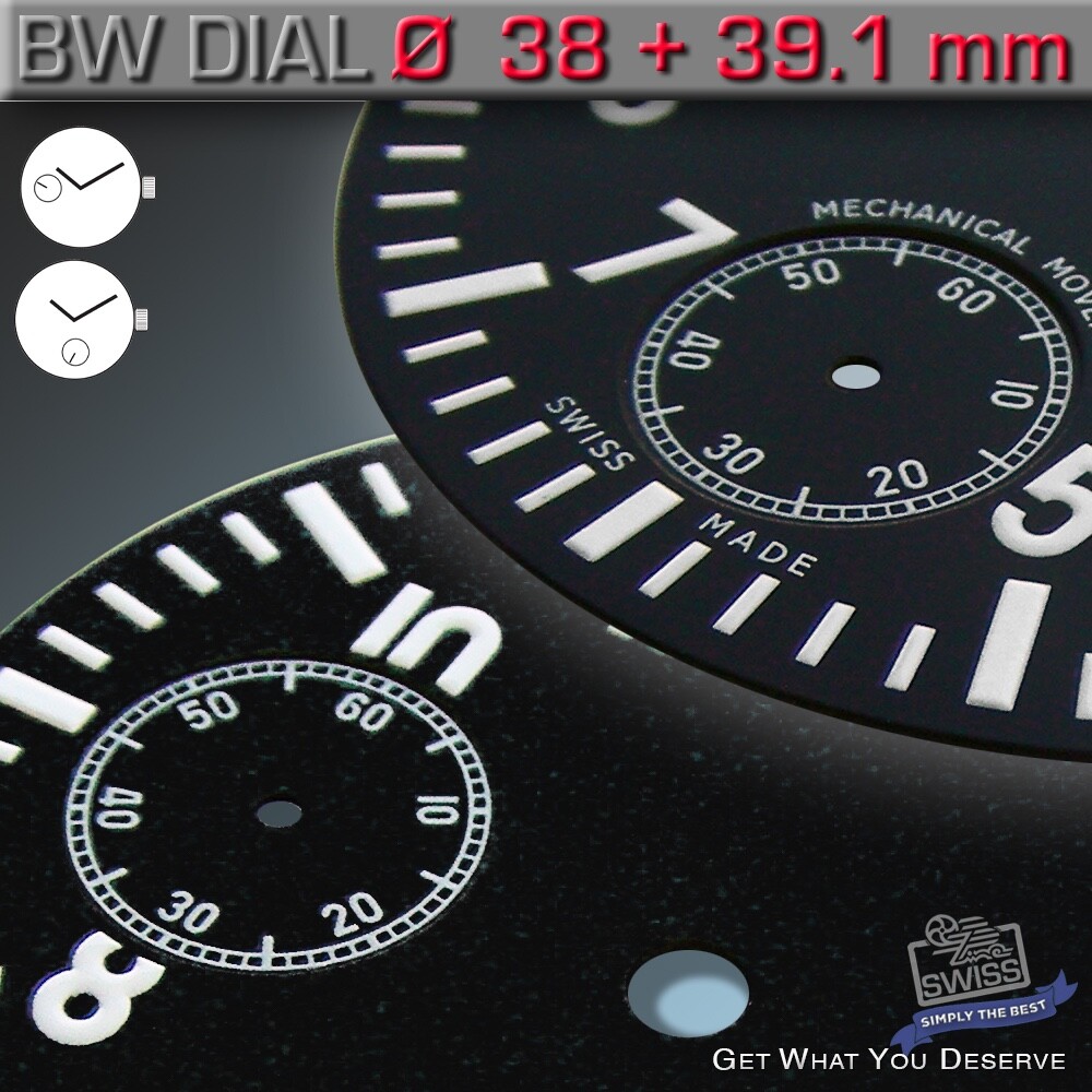 DIAL B-WATCH Ø 38 +39.1 MM, FOR MOVEMENT ETA UNITAS 6497 + 6498, 4 VARIATIONS