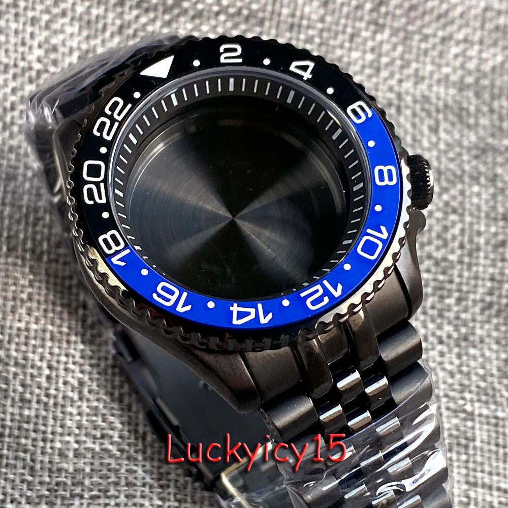 Tandorio 41mm Black PVD Mens Watch Case Dive 20ATM Waterproof fit NH35 SKX007