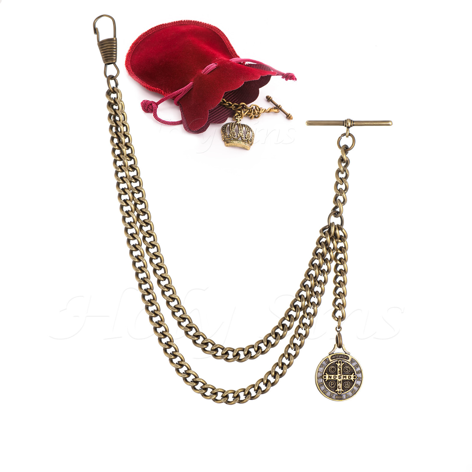 Brand New Bronze Single Albert Pocket Watch Fob Chain With Pendant