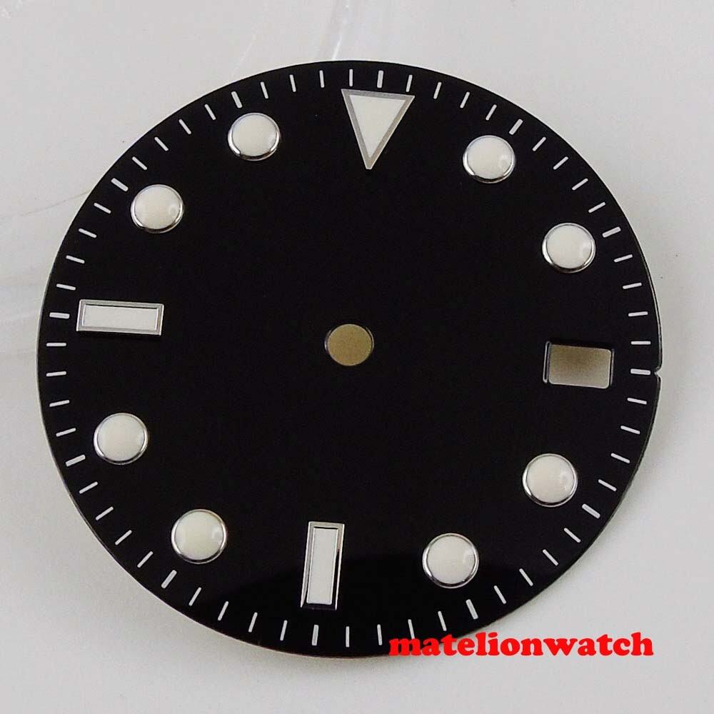 28.5mm Black sterile WATCH DIAL fit NH35 NH36 movement Blue Luminous dial marks