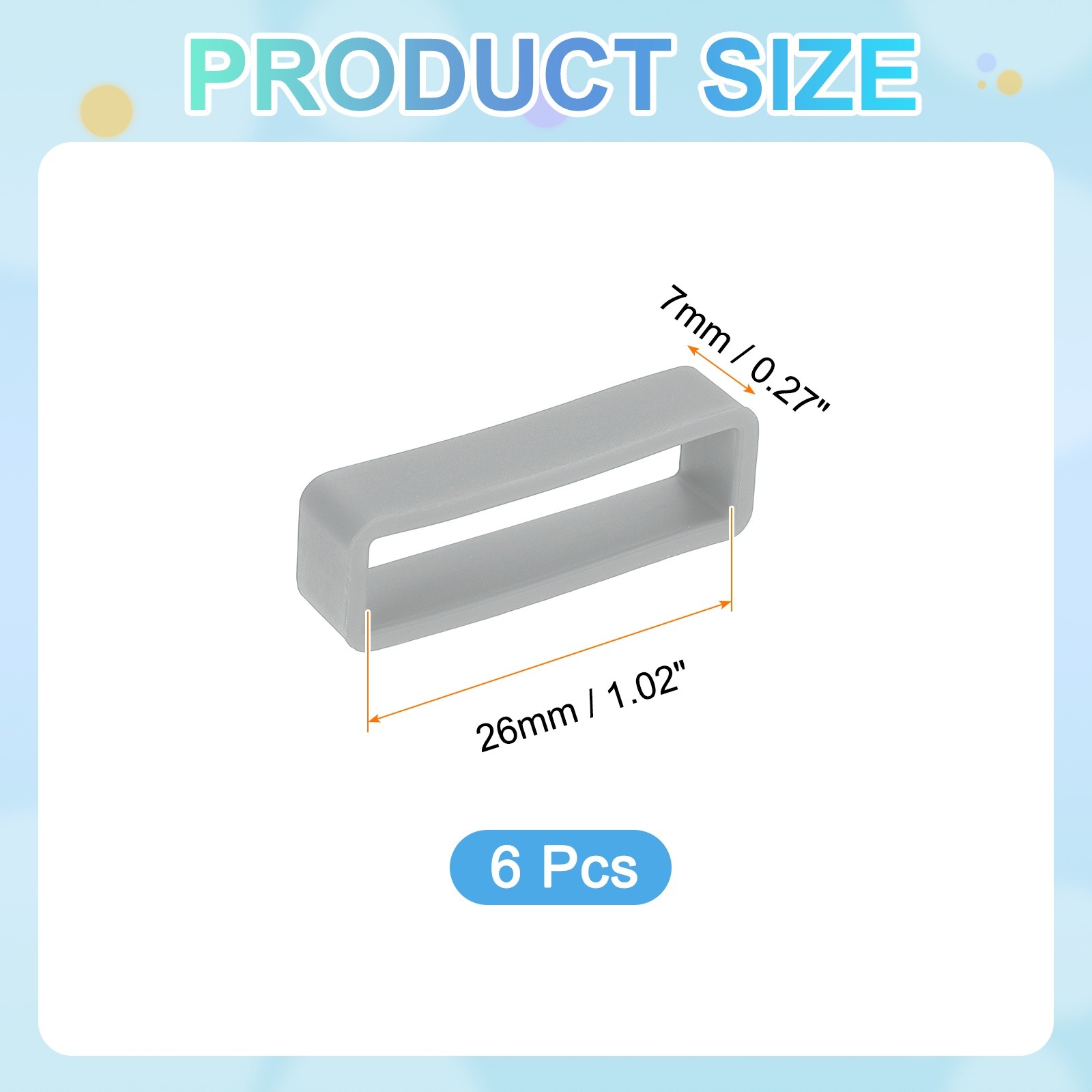 6pcs 26mm Silicone Watch Band for Watch Strap Retainer Loop, Grey