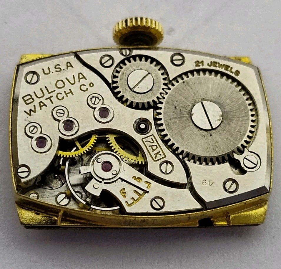 1949 Bulova 7AK 21J Manual Wind Watch Movement Hands Dial Signed Crown Running