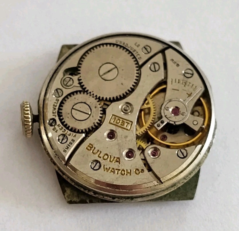1952 BULOVA 10BT Watch Movement 15J Dial Hands Signed Crown Running