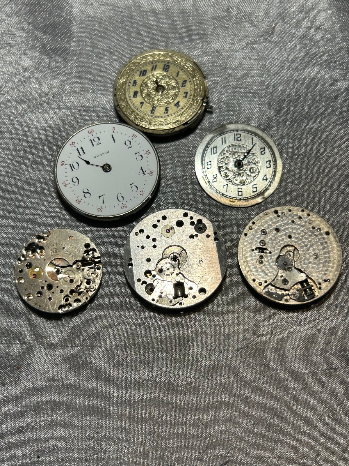 9) VINTAGE WATCH PARTS -BULOVA-HAAS-ETNA-REVERE-WALTHAM-GRUEN FACE ONLY