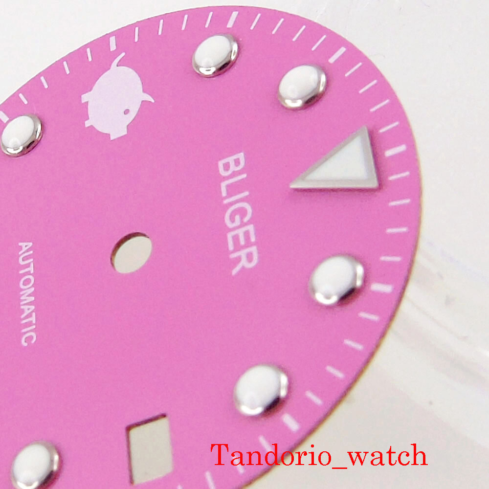New Bliger 28.5mm Pink Pig Sterile Watch Dial For NH35A Luminous Date Window