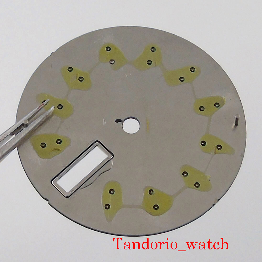29mm Sterile Black Blue Green Watch Dial Face Day Window Fit NH36A Movement