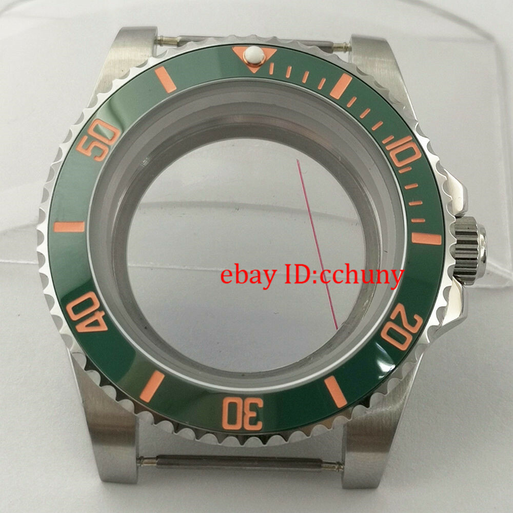 40mm Sapphire Watch Case Green ceramics Bezel Pink Number Fit NH35 NH36 Movement