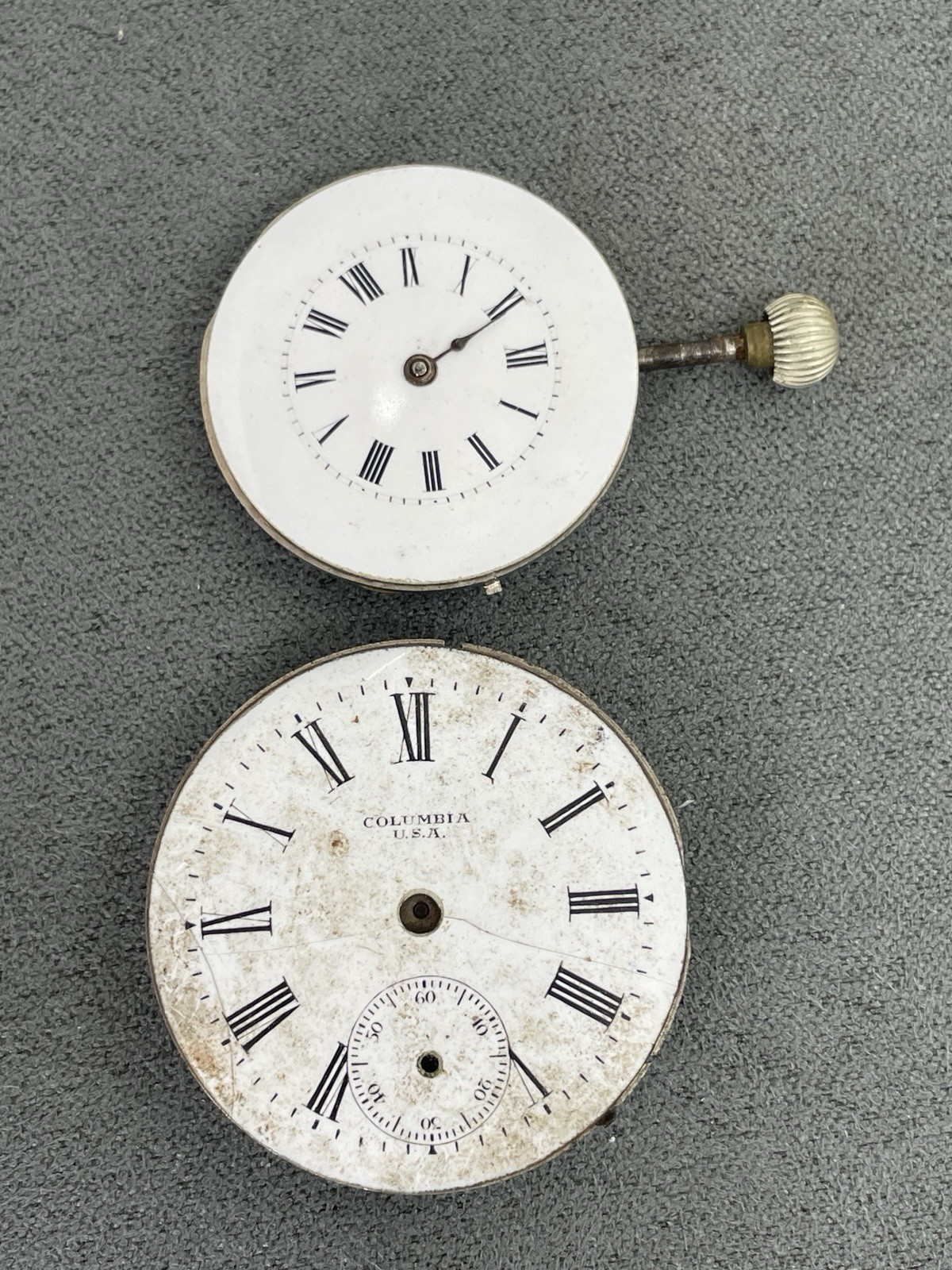 Watchmaker Parts Lot # 7 Movements, 8 Day Plate, Cases. Waltham, NY Standard, Et