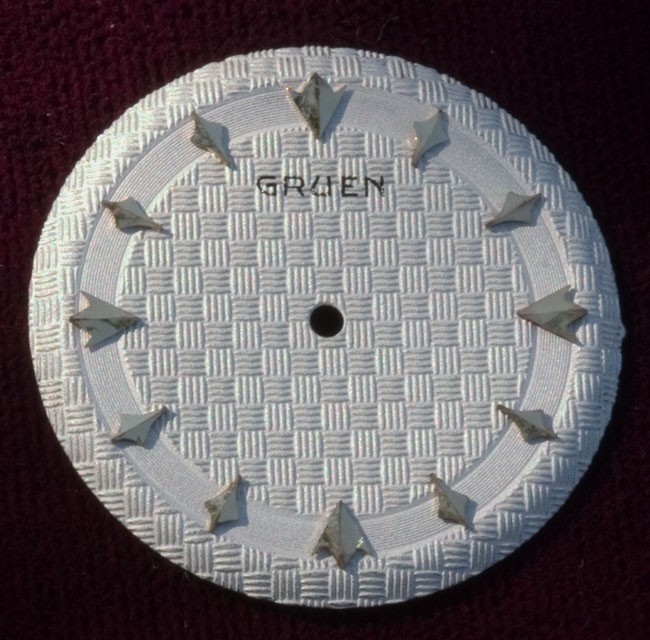 Gruen 28.6mm white vintage watch waffle dial silver markers fits 405 410 420 425