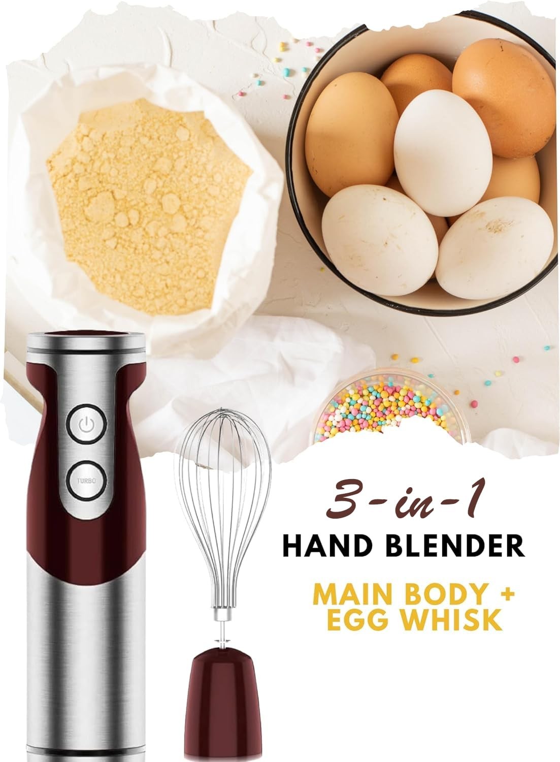 MegaWise RXZER23 3-in-1 Hand Blender 400W Immersion RED