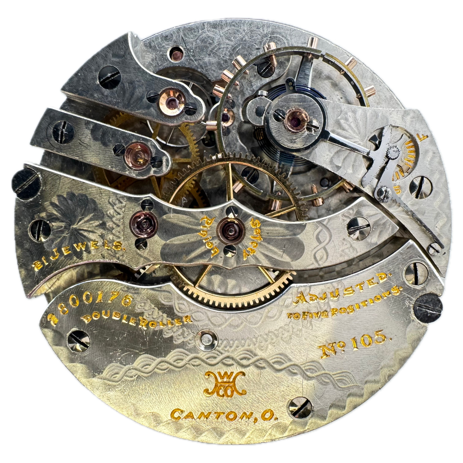 Antique 16s 1911 Hampden 21 Jewel Spade Railroad Pocket Watch Movement 105