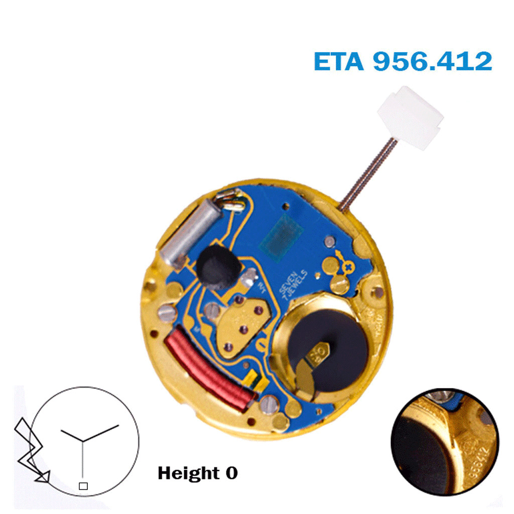 ETA 956.412 Swiss Made Quartz Movement-White Date Disk At 6- 3 Hands- Height :0.