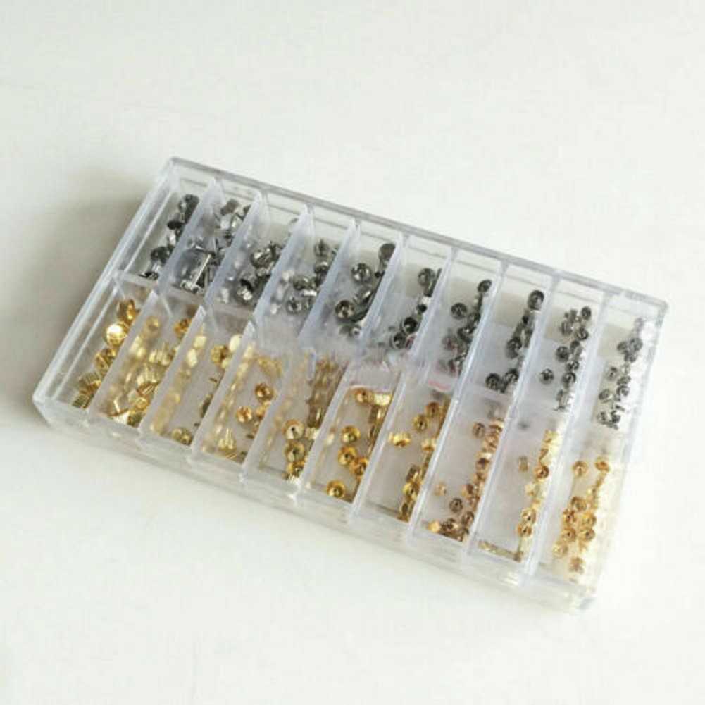 Mixed Sizes Silver Gold Watch Stem Crown Repair Parts Assortment Set Gold&Silver