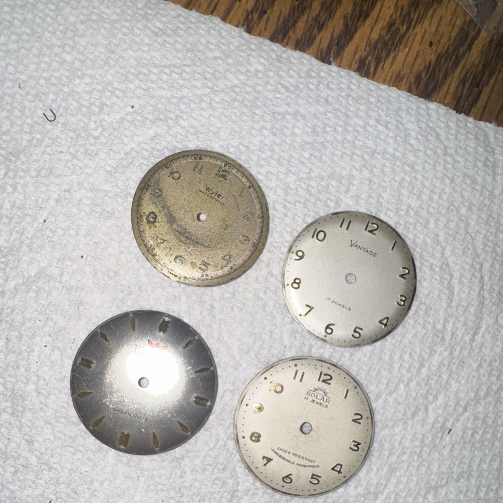 Lot of 4 Vintage Watch Dials Silver/Beige Arabic Markers for Wyler Waltham