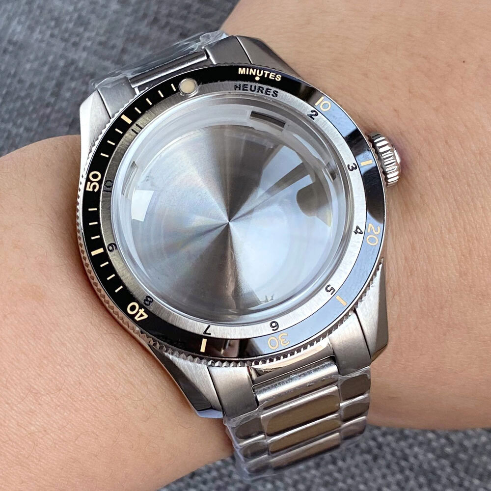 20ATM Diver 40mm Double Bow Sapphire Watch Case Fit NH35 PT5000 Steel Bracelet