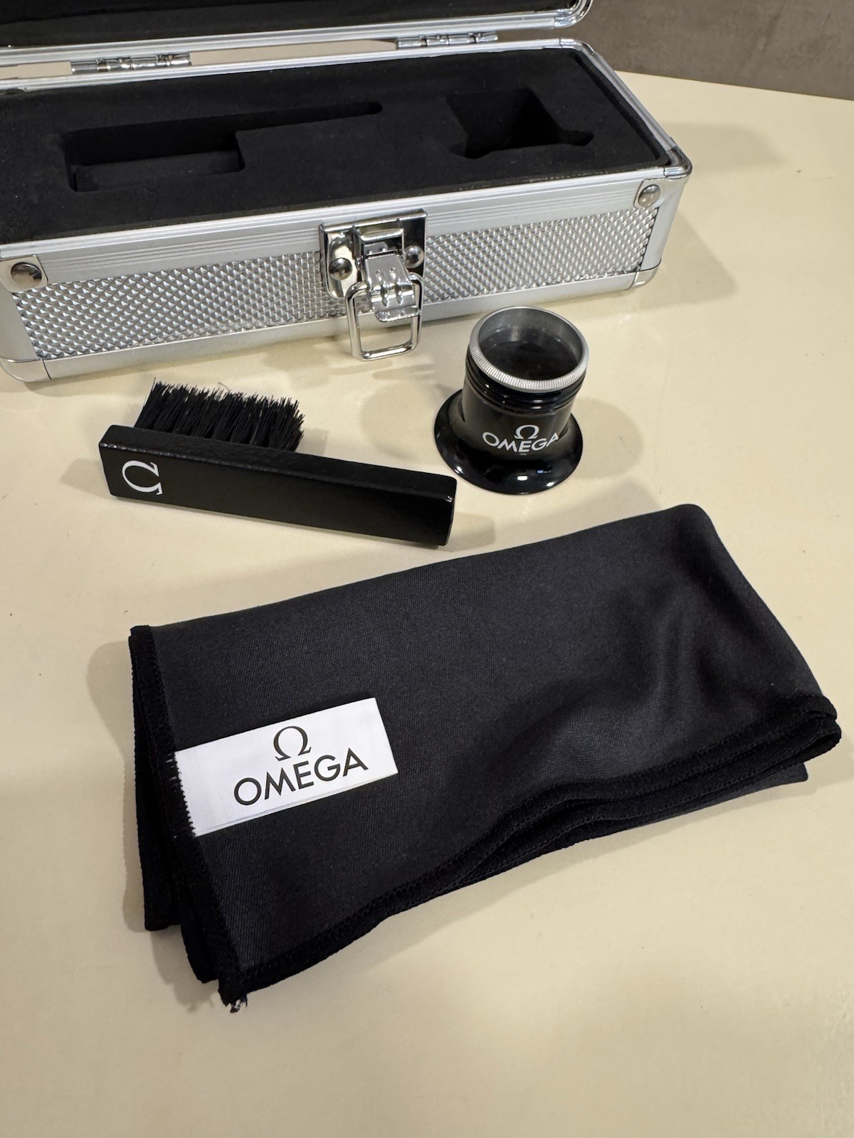 OMEGA Watch Care Kit Travel Case w/ Cleaning Cloth, Brush & Loupe