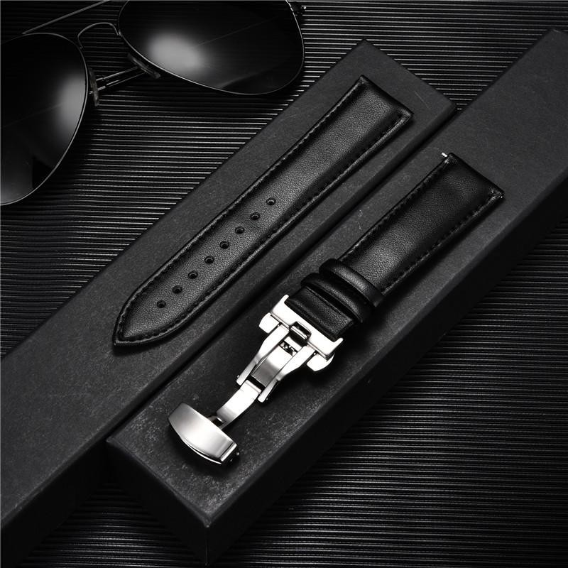 Leather Watch Band 18mm 20mm 22mm 24mm Straps Stainless Steel Butterfly Buckle C