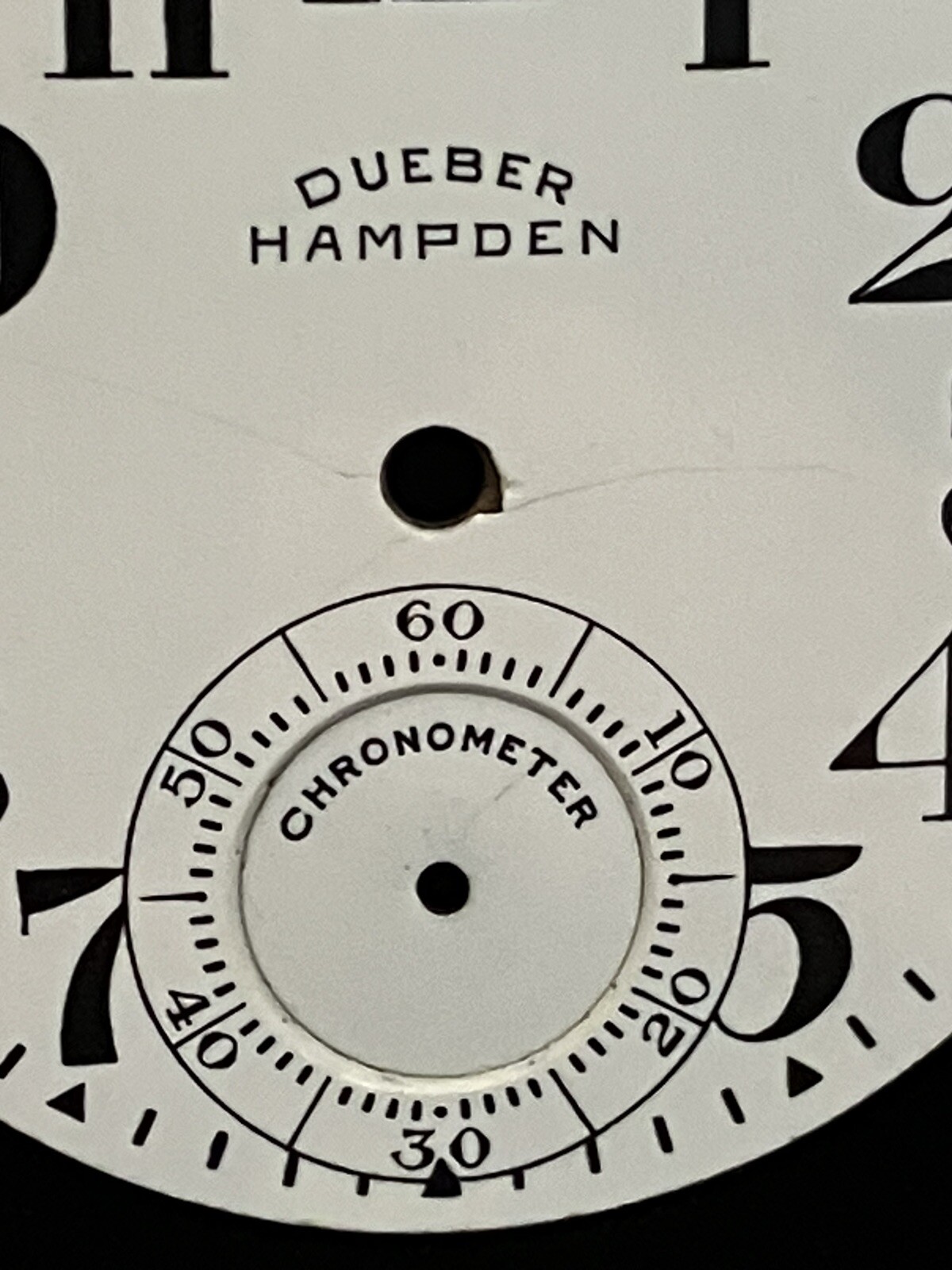 VINTAGE RARE DUEBER HAMPDEN POCKET WATCH DIAL 41MM ENAMEL-SUNK SUB SECONDS