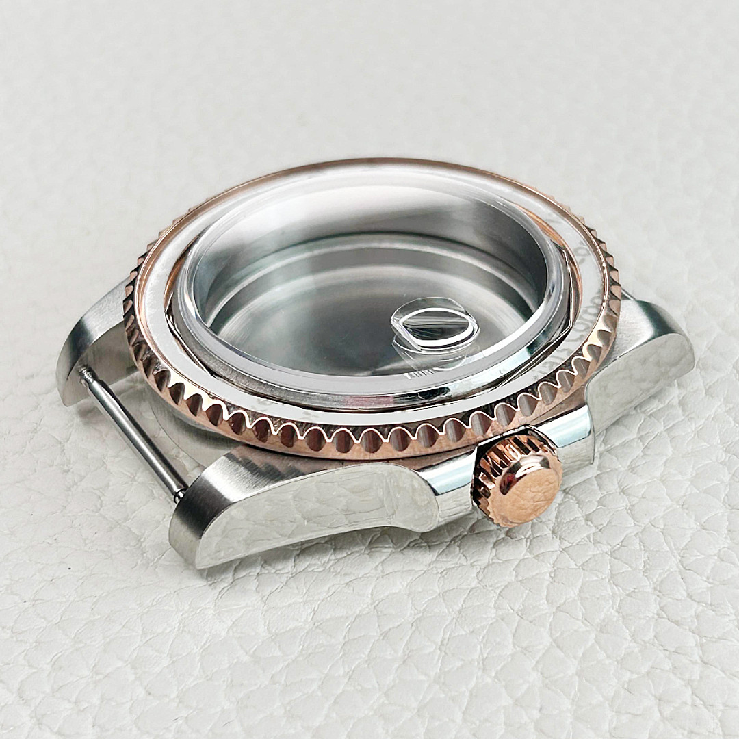 40mm Two Tone Rose Gold Silver Diver Watch 24 Hour Case Fit NH35 Sapphire Glass