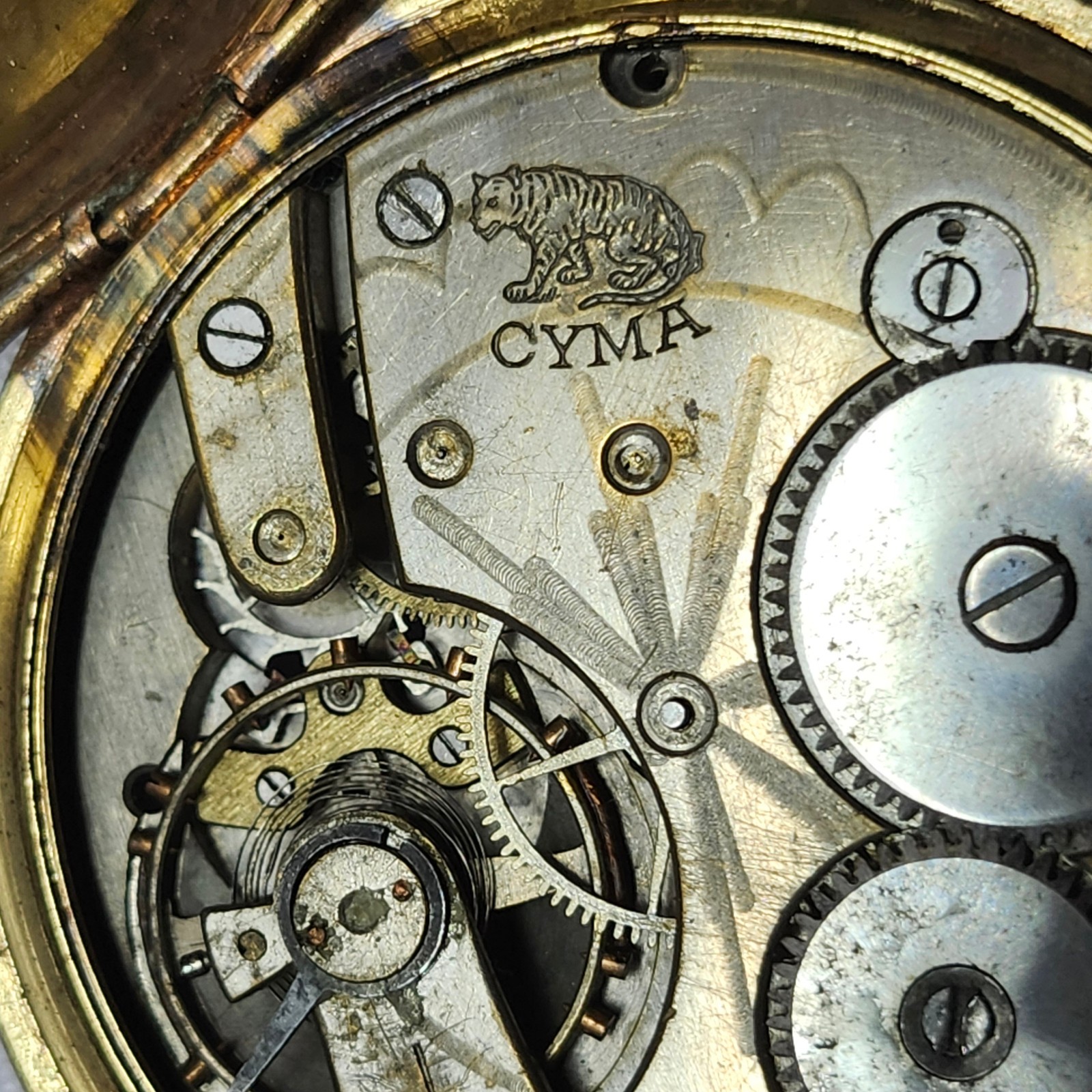 CYMA Tiger Invar Pocket Watch Maurice Wolf Dial Parts Repair As-Is Heavy Wear