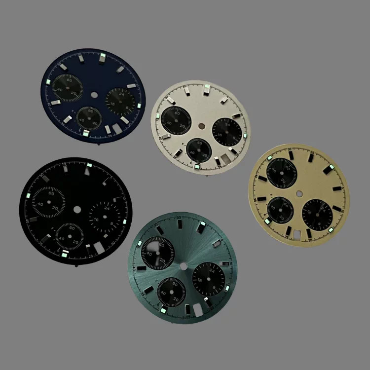 29.5mm Multifunctional Watch Dial Green Lume For Vk63 Movement Replacement Parts