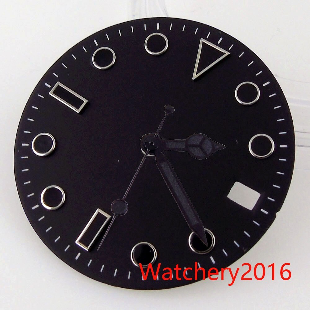 29mm black Dial Black Hands Date window fit NH35A ETA 2824 Miyota Automatic